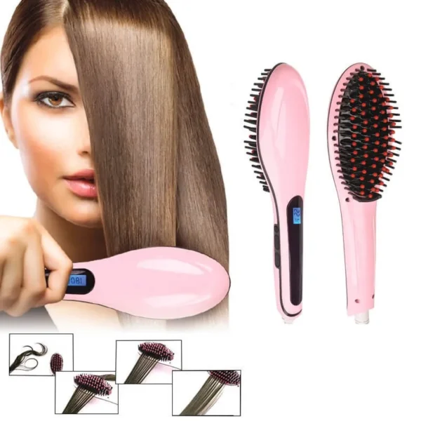 POWTECH HQT-906 Brosse chauffante lissante rose – Image 2