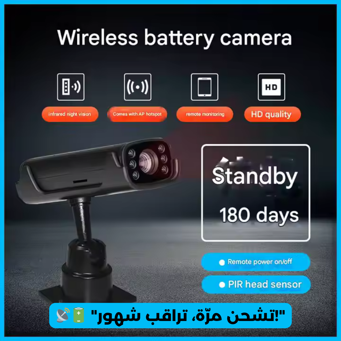 كاميرا مراقبة صغيرة لاسلكية (WiFi) مع رؤية ليلية وحساس حركة - بطارية تدوم طويلاً للمنزل والمكتب