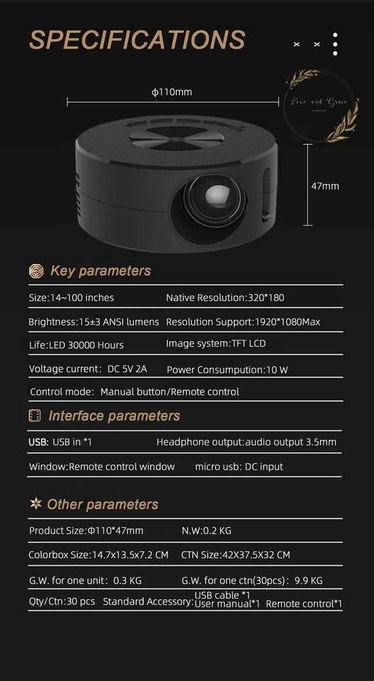 ميني بروجيكتور محمول (جهاز عرض) - سينما منزلية بجودة عالية – Image 5