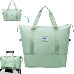 حقيبة سفر ورياضة قابلة للطي ومقاومة للماء - سعة كبيرة مع جيب للأحذية وجيب للملابس المبللة