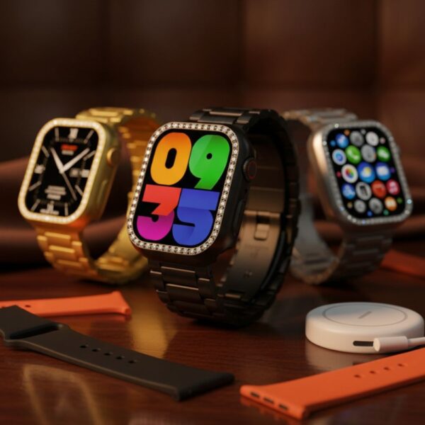 Smartbarry K75 – Montre Connectée 42mm + Étui Diamanté Amovible + 3 Bracelets -noir – Image 3