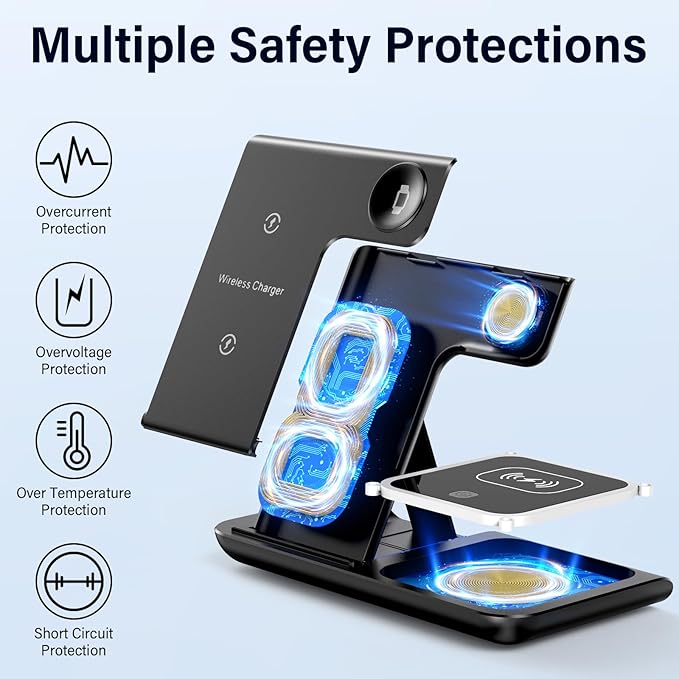 شاحن لاسلكي 3 في 1 قابل للطي - قاعدة شحن سريعة لهواتف آيفون وساعة آبل وآيربودز – Image 3