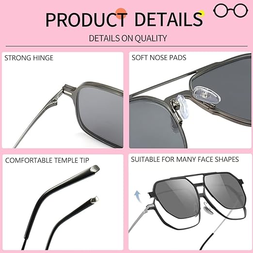 Lunettes de soleil polarisées magnétiques 3 en 1,UV rétro carrée – Image 2
